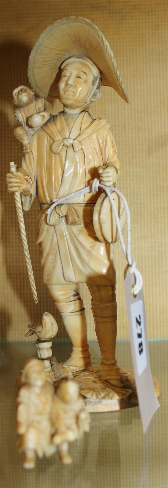 Japanese ivory figure and group netsuke